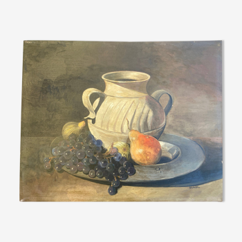 Painting Still life: autumn fruits: pears grapes figs