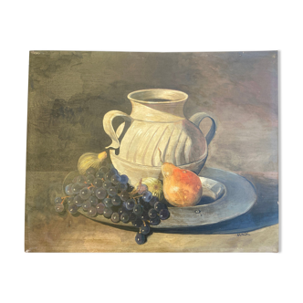 Painting Still life: autumn fruits: pears grapes figs