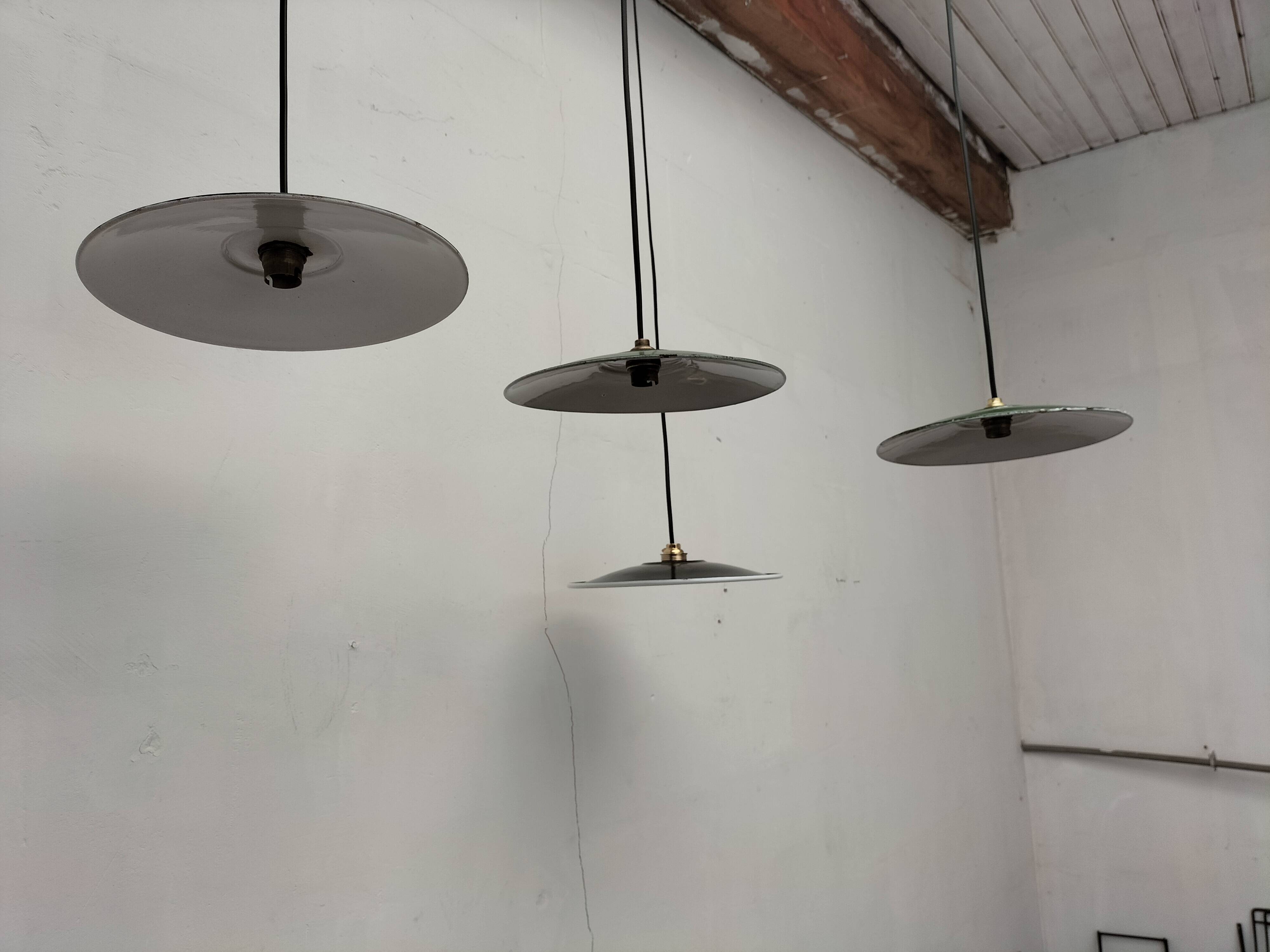 Enameled sheet metal pendant lights