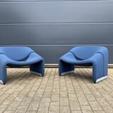 2x Artifort Groovy F598 (M-chair) blue, perfect state! Pierre Paulin