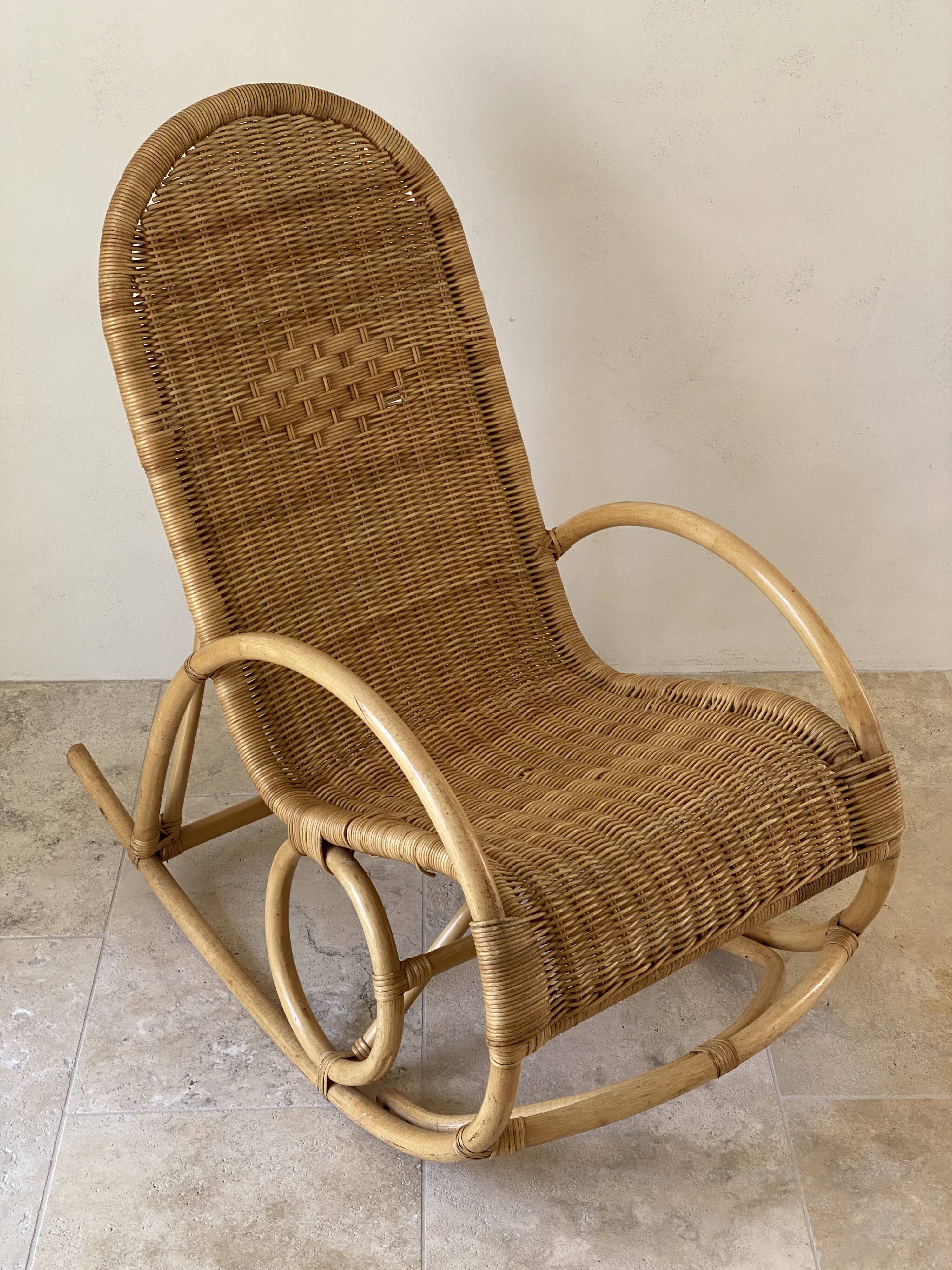 Natural rattan rocking chair.