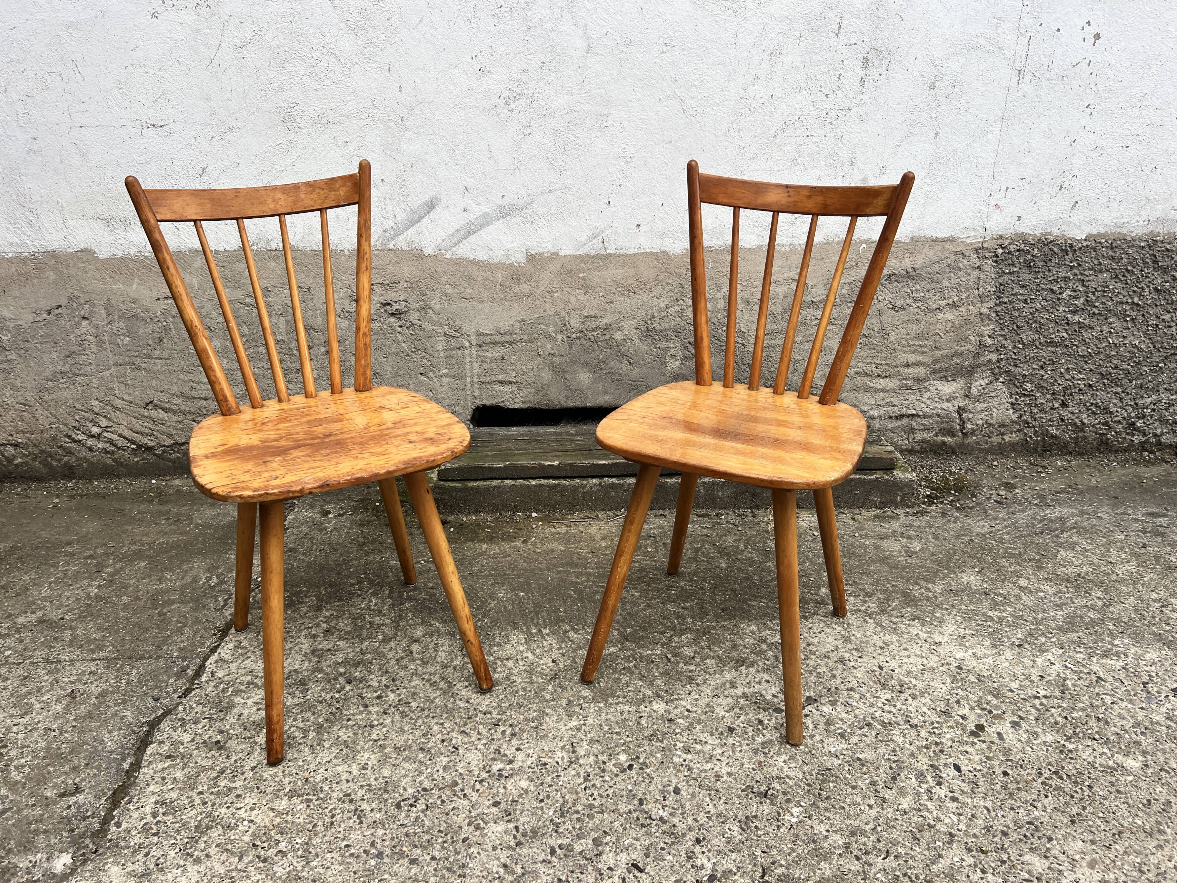 Set of 4 vintage beech bistro chairs – compass legs