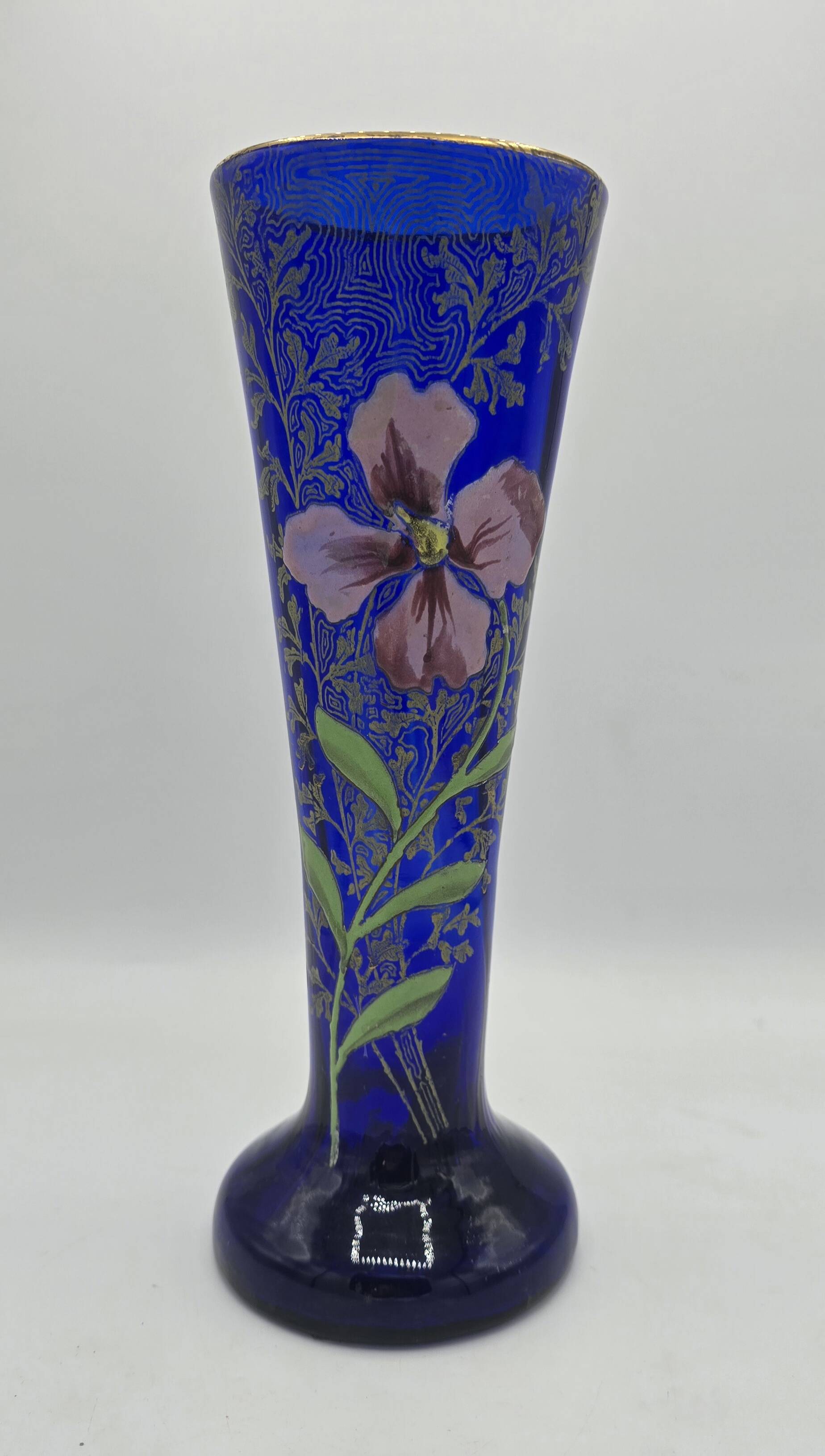 Vase en verre bleu cobalt émaillé et doré, attribué à François-Théodore LEG