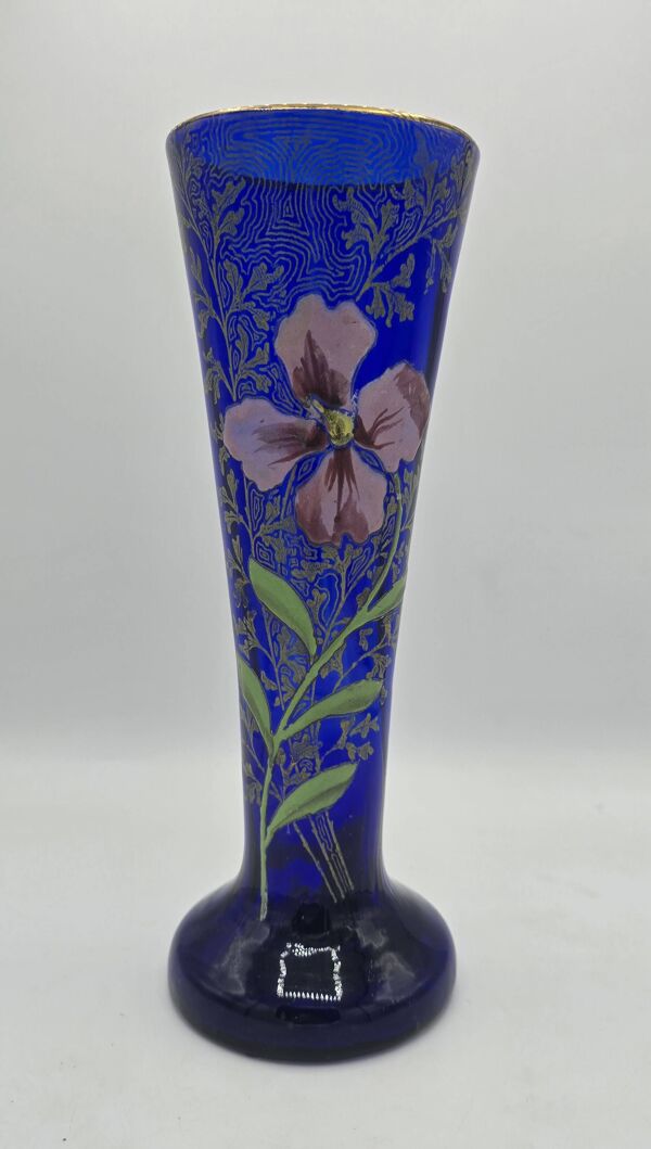Vase en verre bleu cobalt émaillé et doré, attribué à François-Théodore LEG