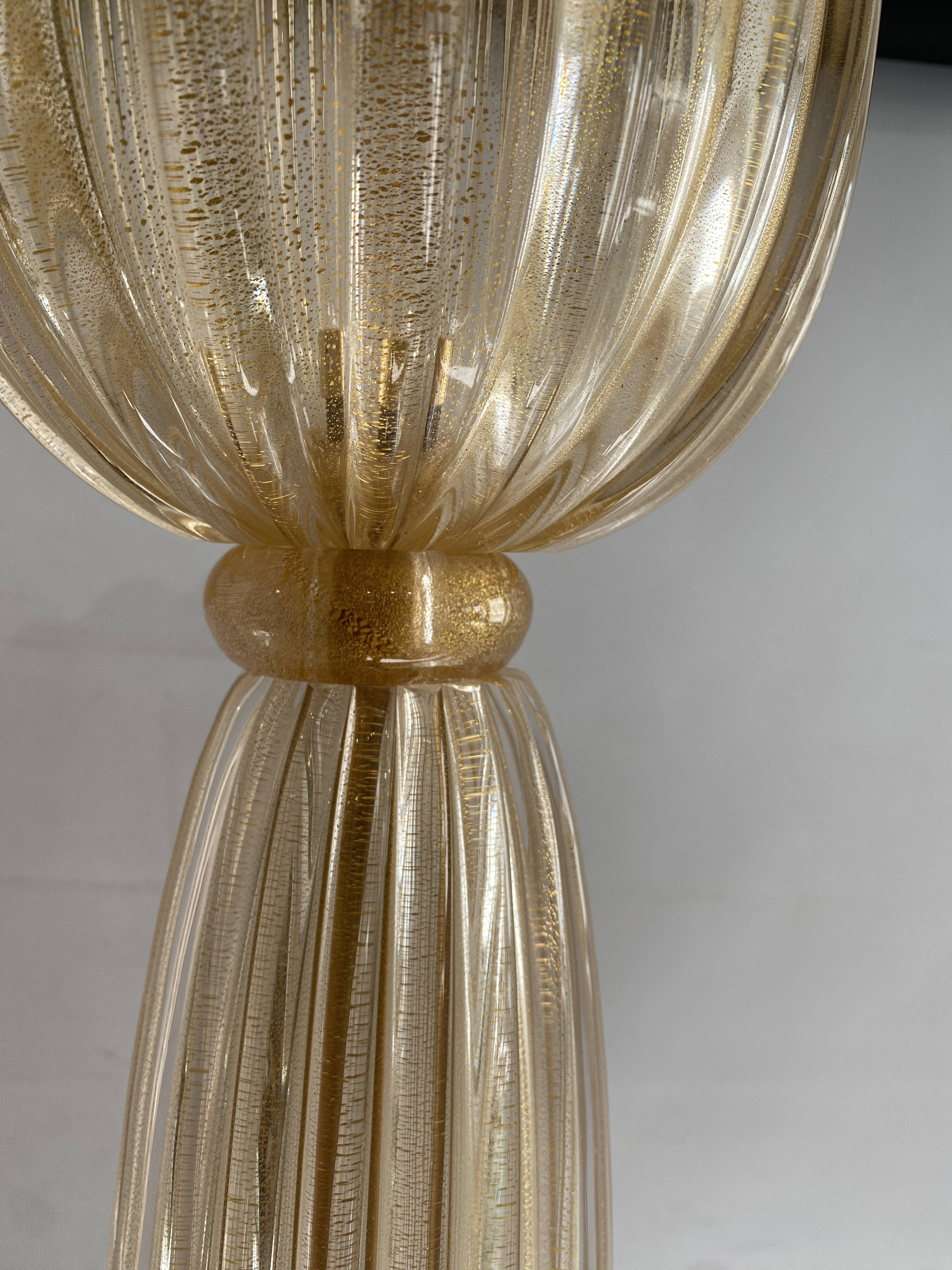Signed Archimede Seguso Murano Glass Floor Lamp Gold Italian Art Deco 1980s