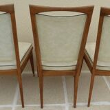 6 Vintage chairs in white beige imitation leather and solid wood with brass legs