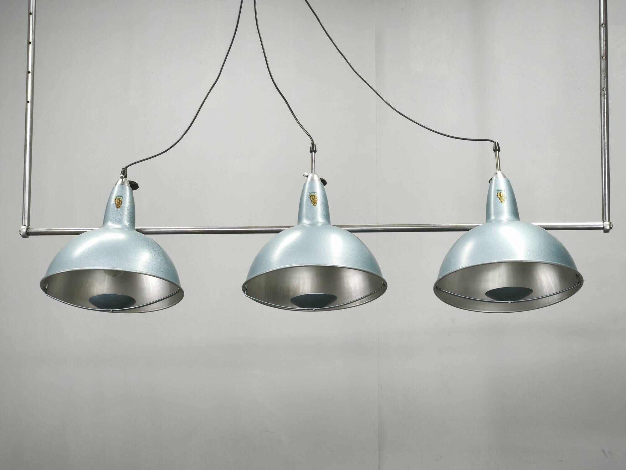 A.L.F. Firenze Italian Industrial Three-Light Chandelier, 1970s