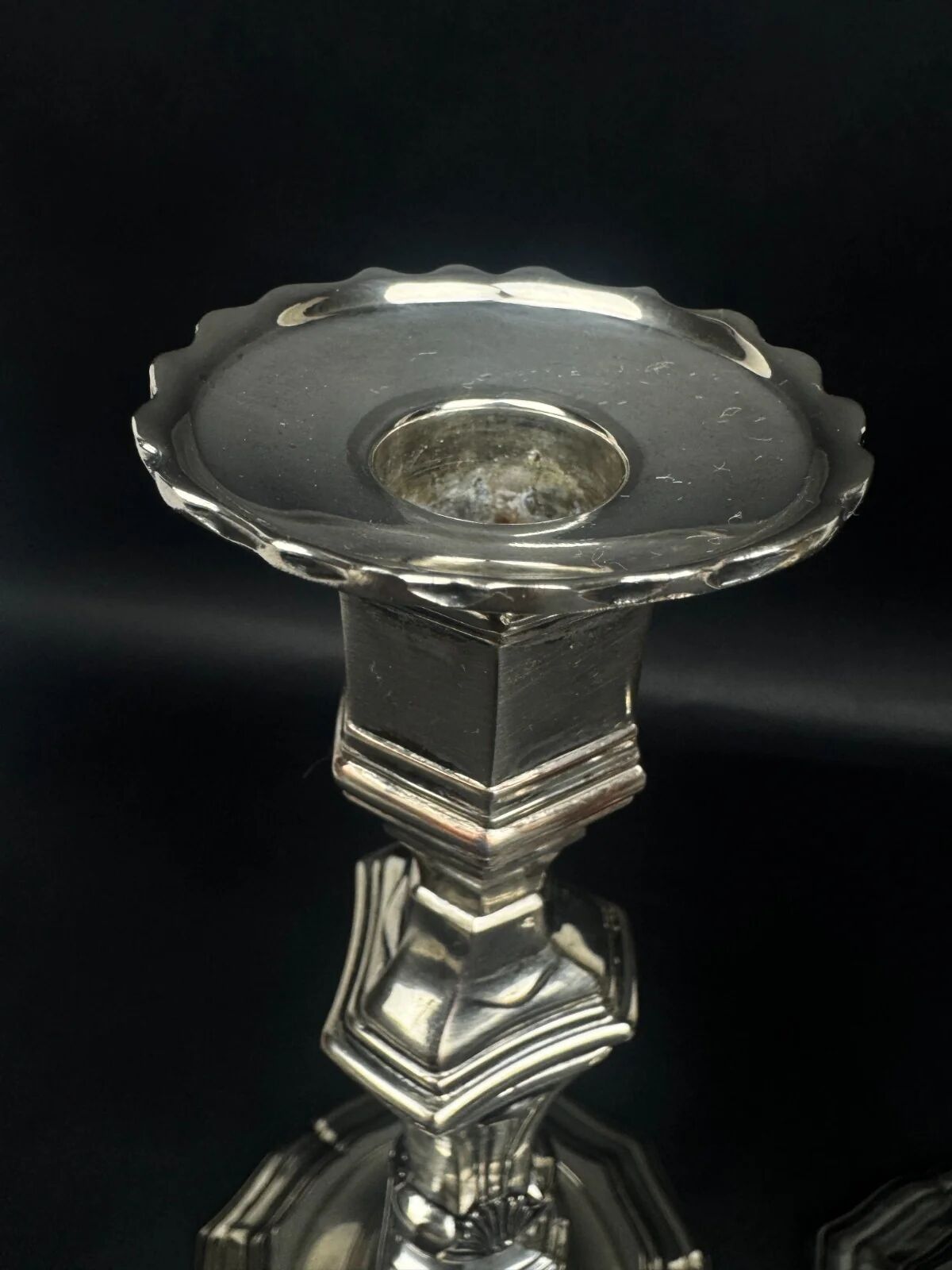 Pair of silver-plated bronze candlesticks, Auguste Monnier Veuve, 1911