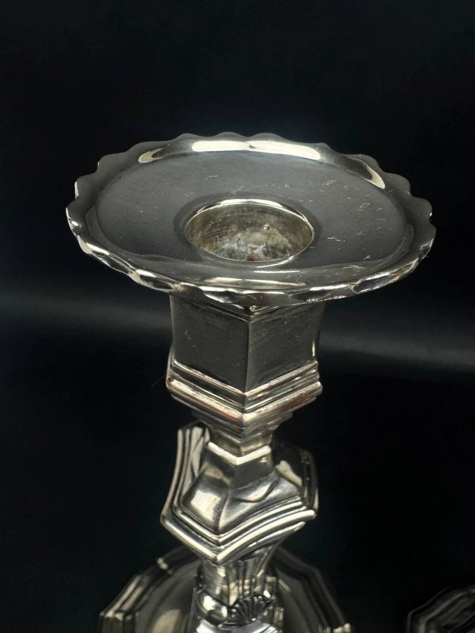 Pair of silver-plated bronze candlesticks, Auguste Monnier Veuve, 1911