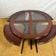 Vintage G-Plan Round Coffee Table & 4 Nested Stools | 1970s | Mahogany & Gl