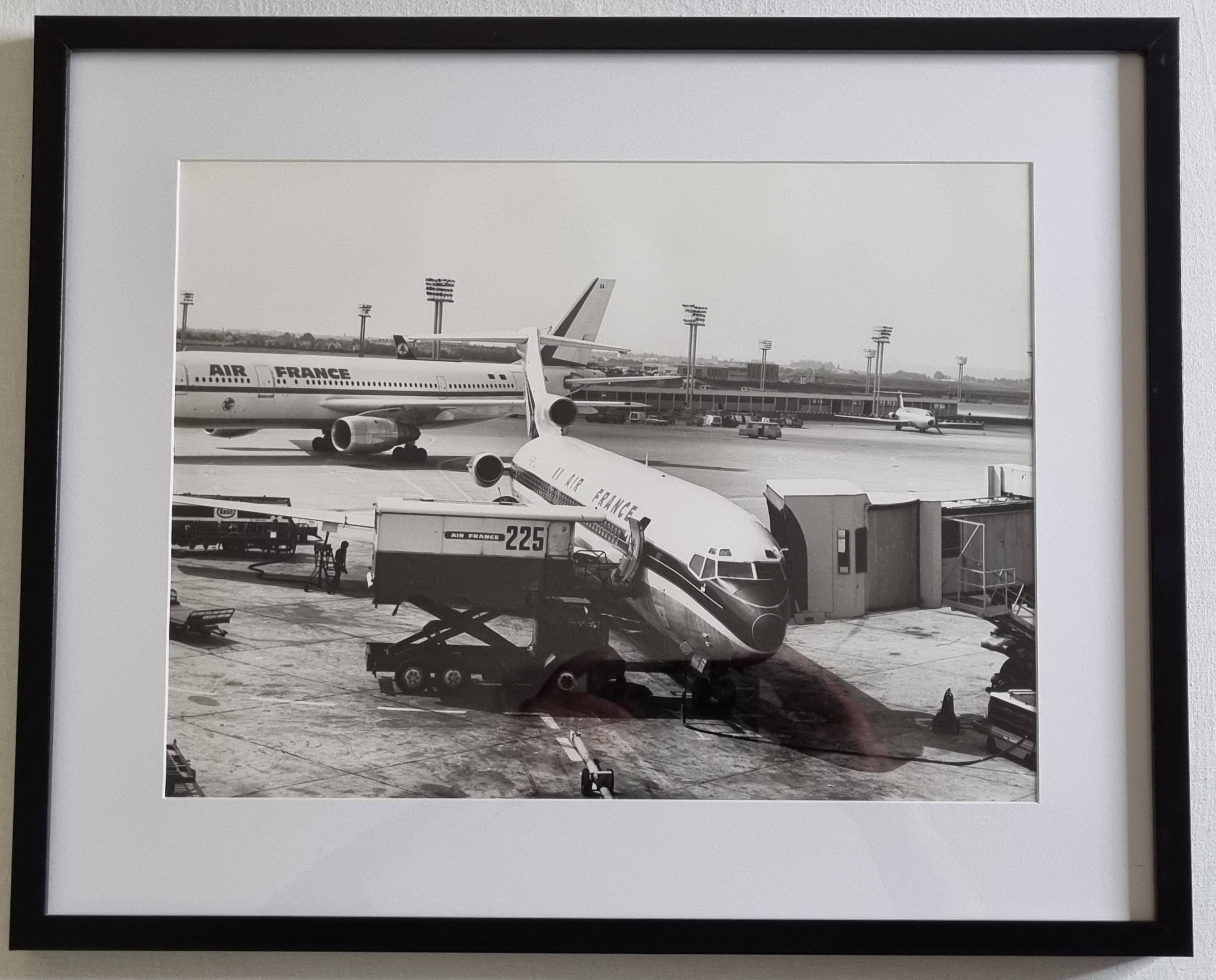 Air France photograph at Orly, vintage print from the 70s framed, 53x43 cm.