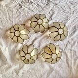 Vintage chandelier in gold metal and mother-of-pearl petals - 5 branches