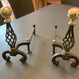 Chenets modernist bronze and cast iron