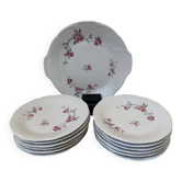 12 assiettes et 1 plat de service porcelaine blanche motifs fleurs de pommi