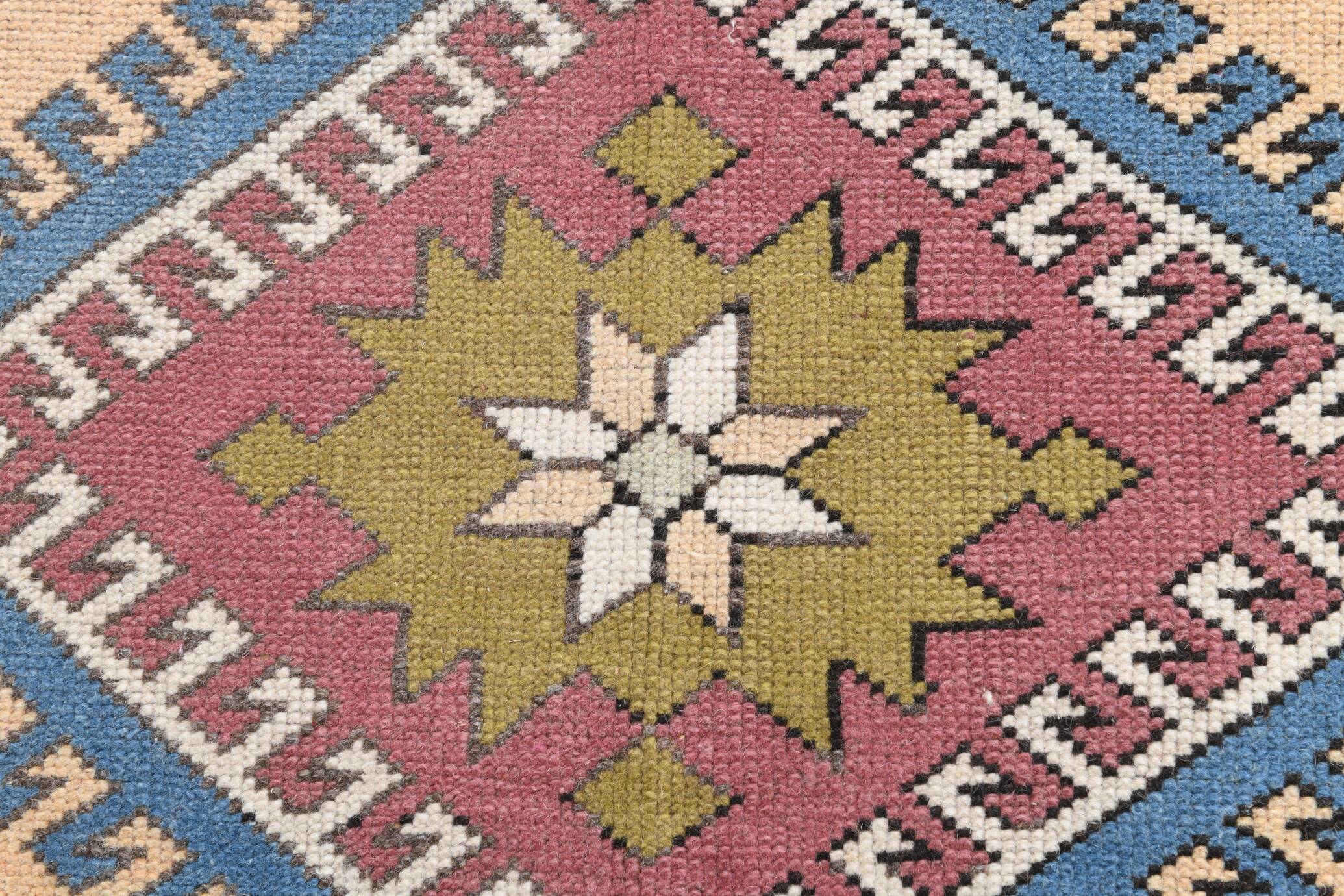 Mustard Pink Oriental Pattern Turkish Rug, 135x232Cm