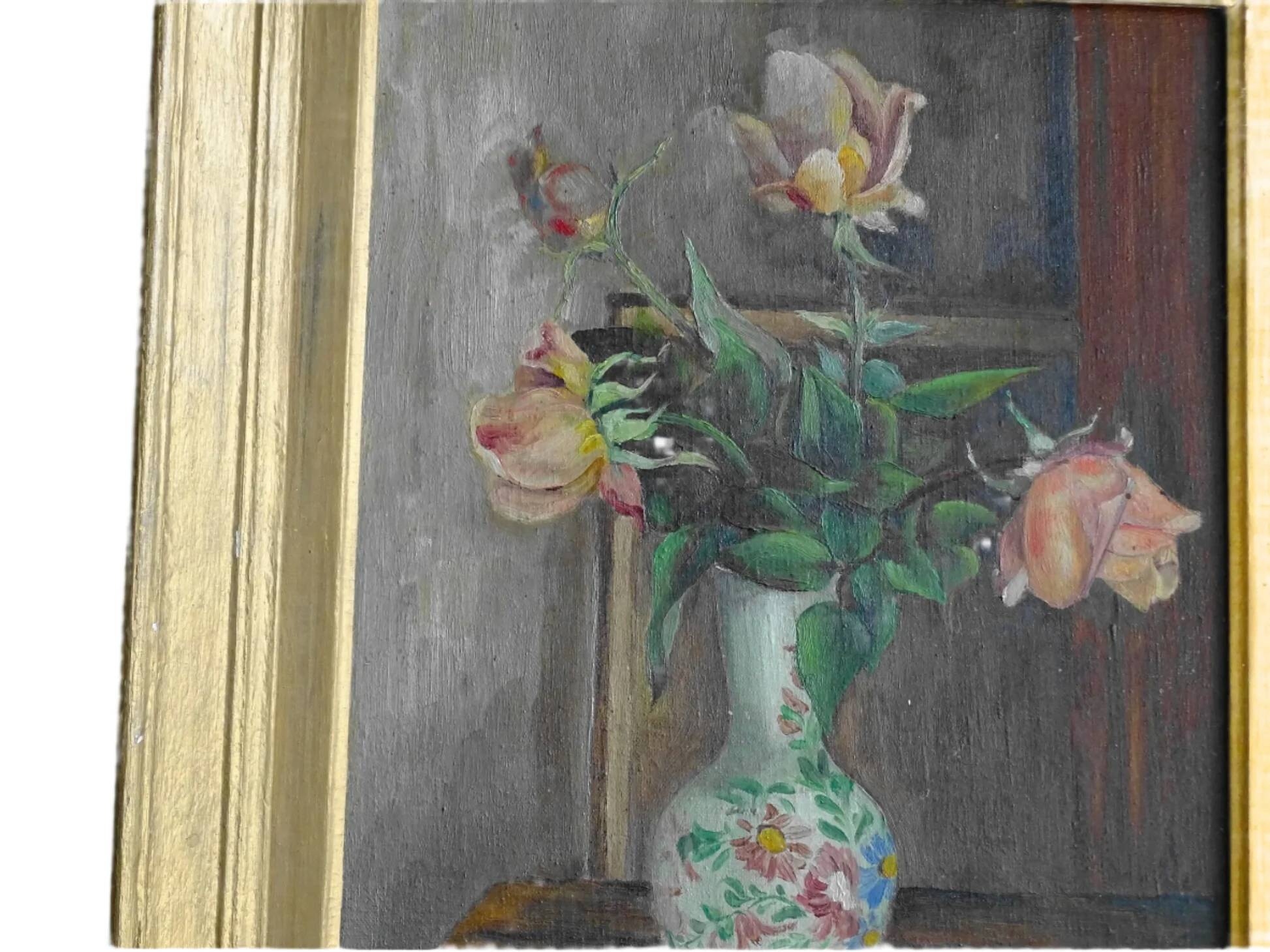 Nature morte ancienne française, huile sur toile, sous cadre doré