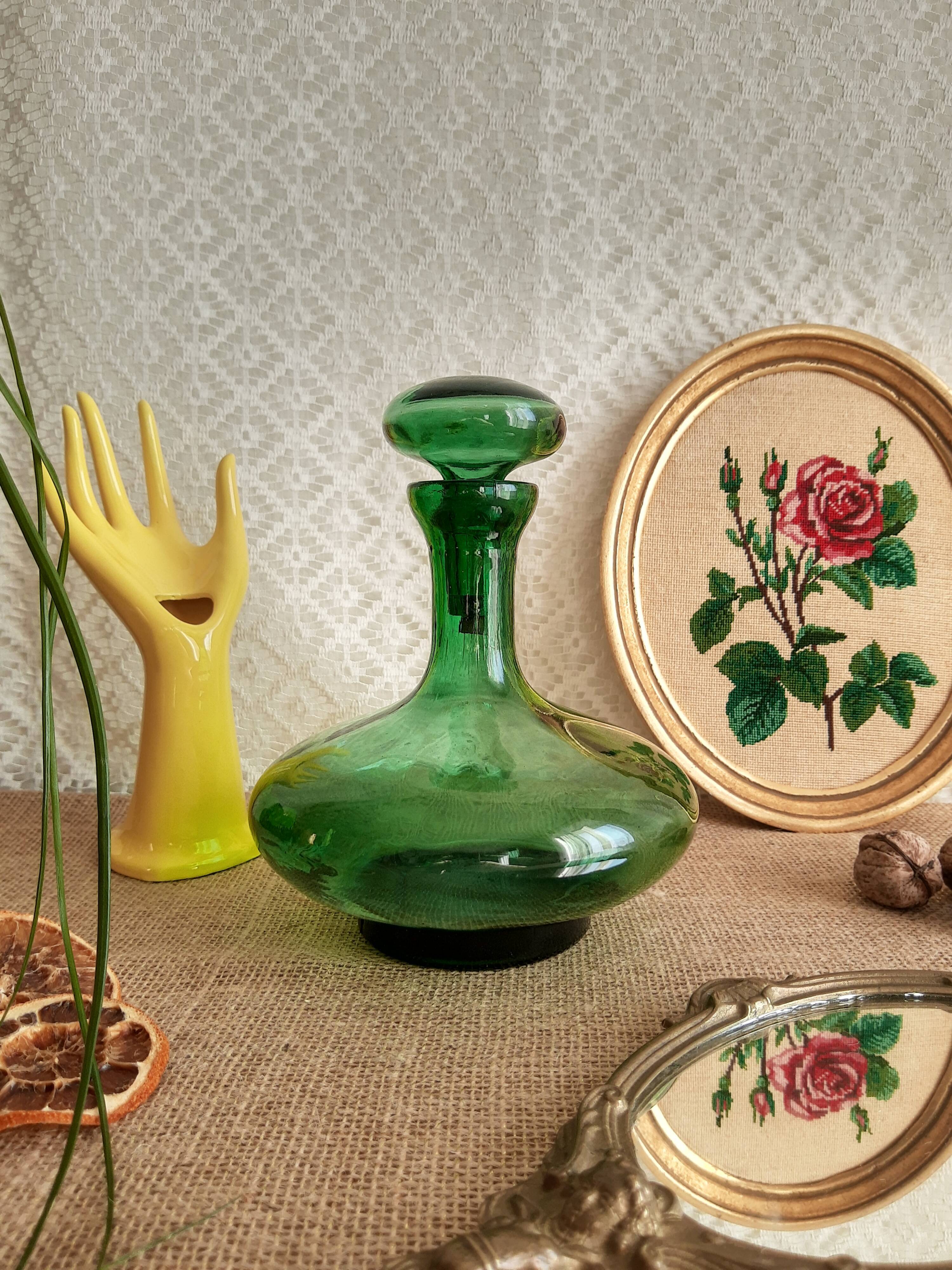 Carafe bouteille en verre, verte made in italy