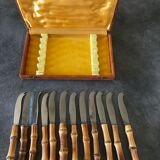 Set of 12 vintage knives bamboo handle cutlery b.j.b in their case
