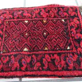 Tapis vintage fait main Ersari – 24 x 29 cm – Rouge éclatant - 1C970