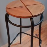 Pair of high stools Agne Stool - solid wood seat and steel legs
