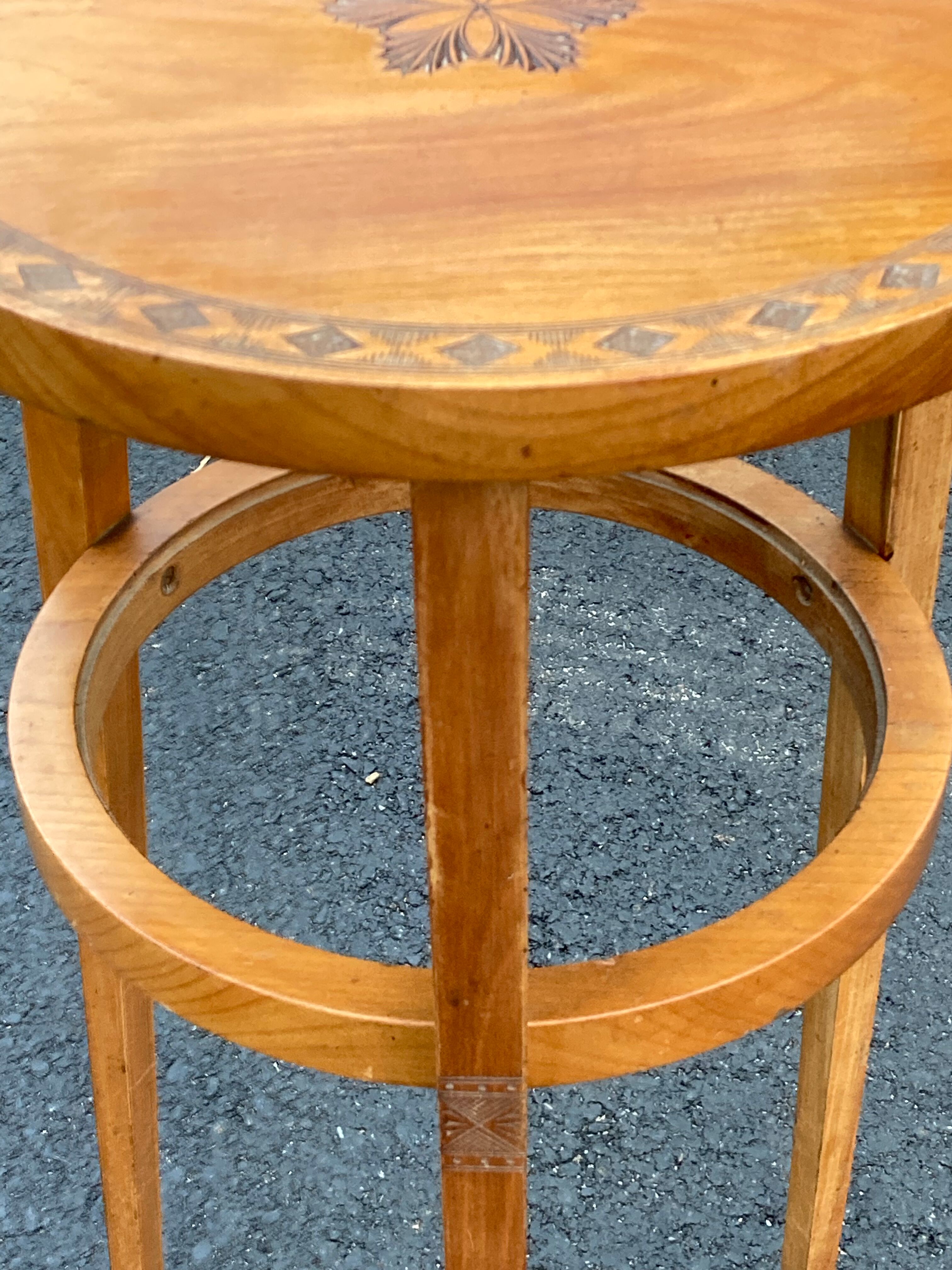 Art Deco Wooden Pedestal Table Carved with Star / Antique Side Table 1930