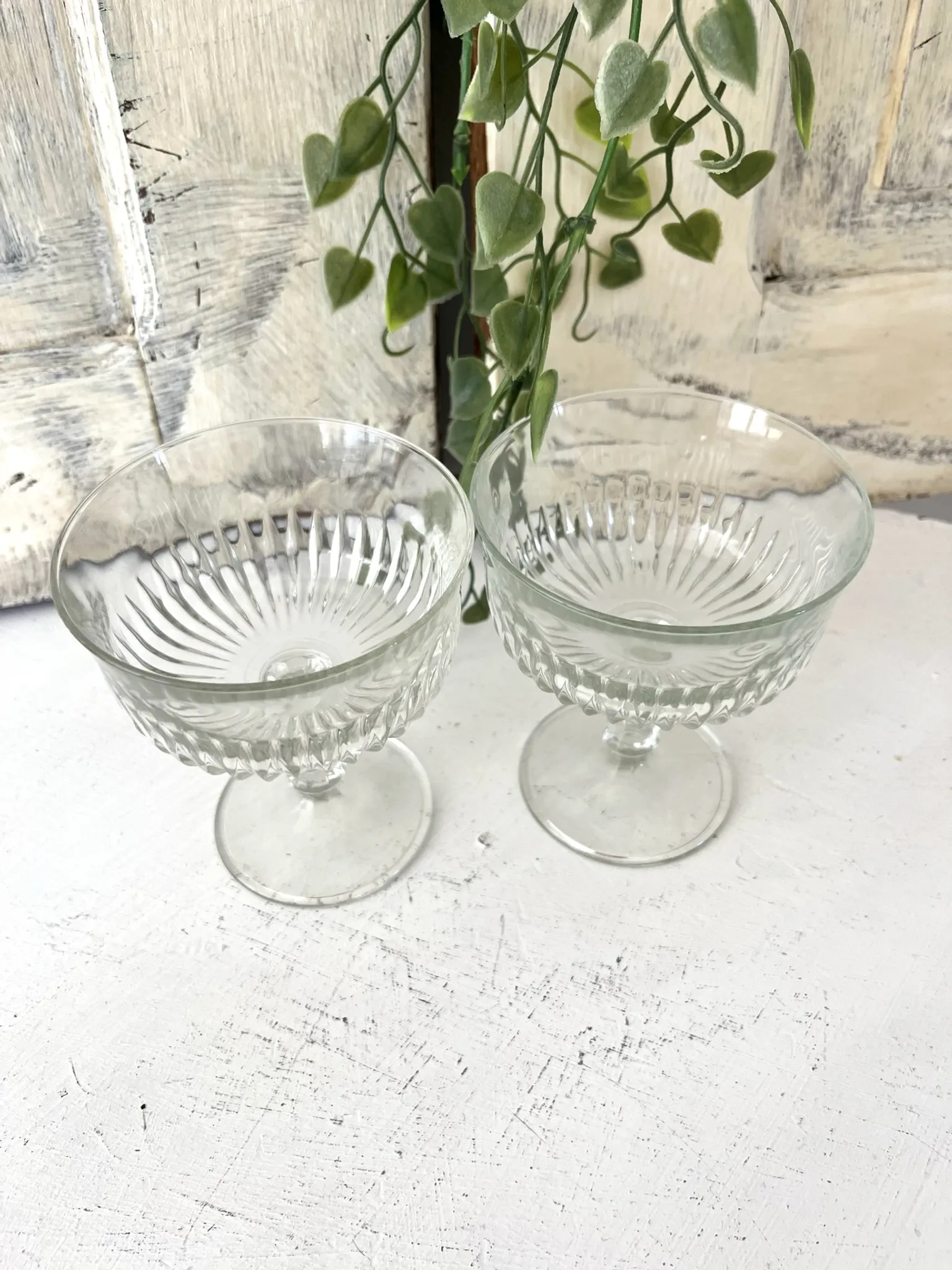 Coupe Glasses – French Set of 6 Pressed Glass Sunburst Cocktail Desser