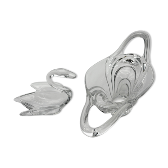 Large crystal centrepiece Art Vannes & matching swan – 54 cm