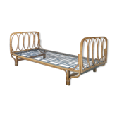 Vintage rattan basket bed 1950