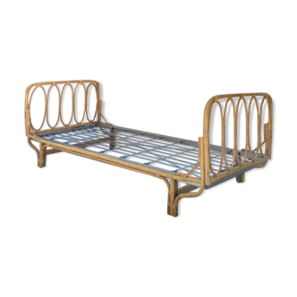 Vintage rattan basket bed 1950