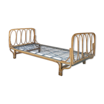 Vintage rattan basket bed 1950