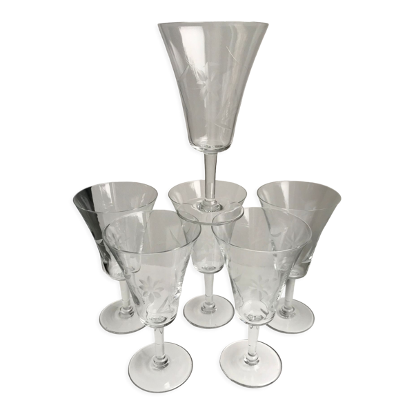 lot de 7 verres à vin / eau en cristal années 60