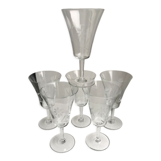 lot de 7 verres à vin / eau en cristal années 60