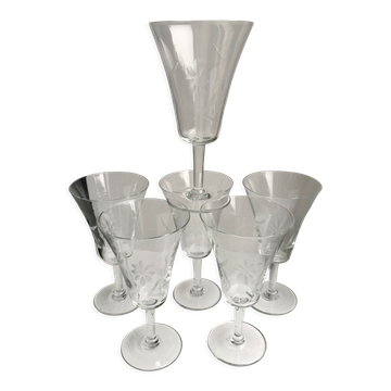 Set of 7 glasses of wine / crystal water 60s