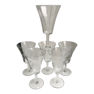 Set of 7 glasses of wine / crystal water 60s