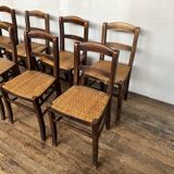 Series of 8 vintage bistro chairs early 20th wood and straw