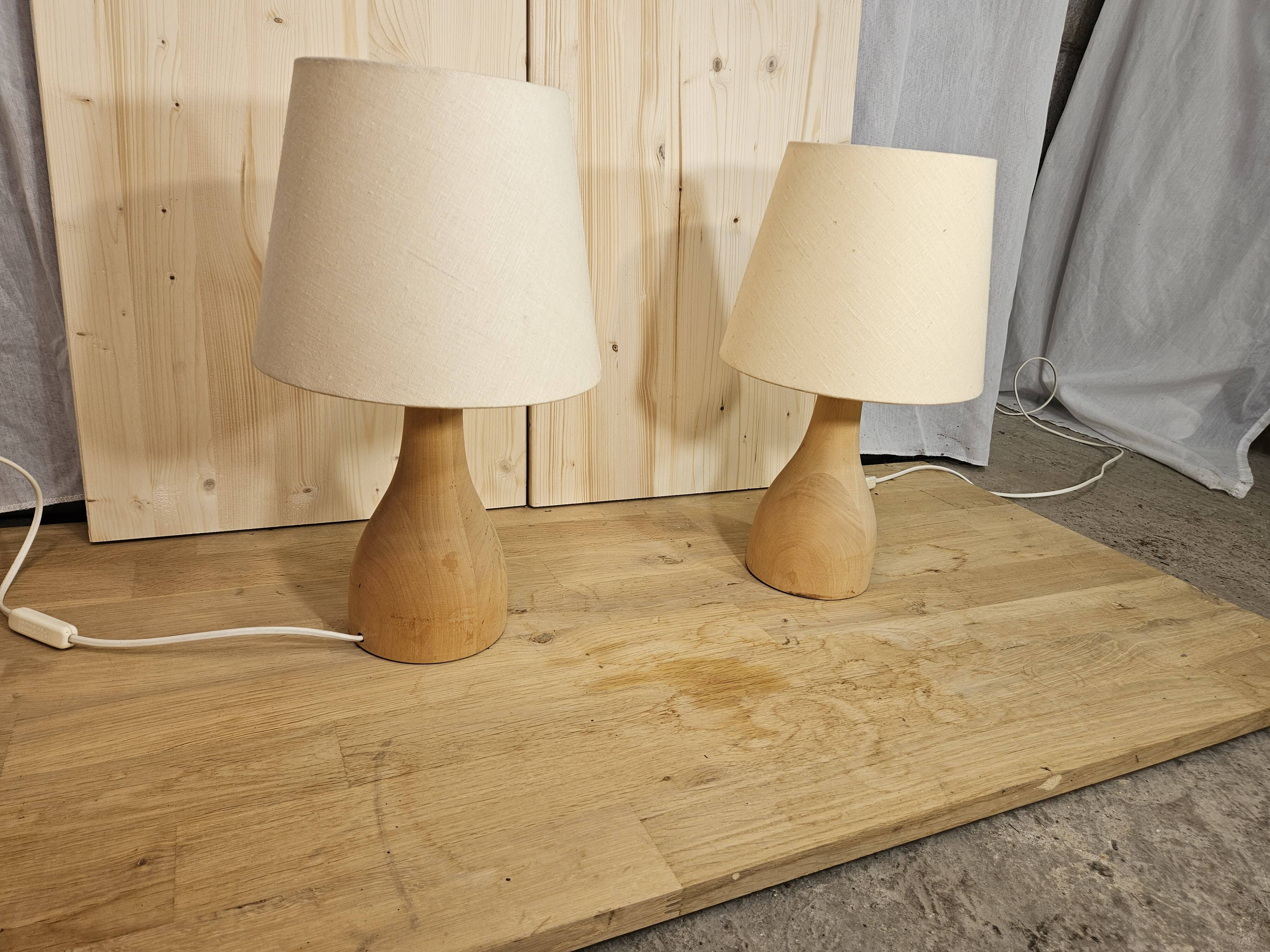 Pair of wooden bedside lamps