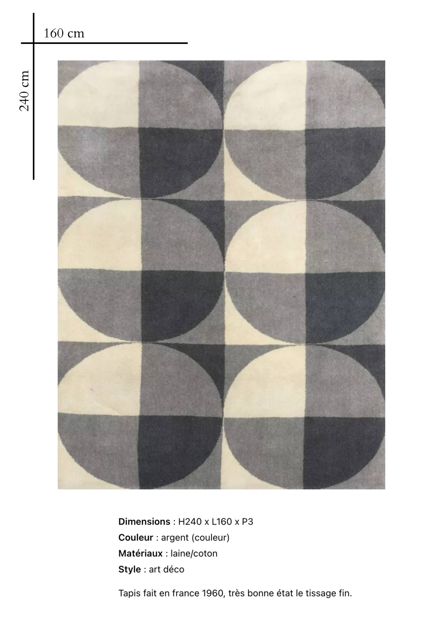 Art Deco rug made in France in 1960, in very good condition