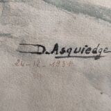 Vintage French still life in watercolour, signed Asquiedge