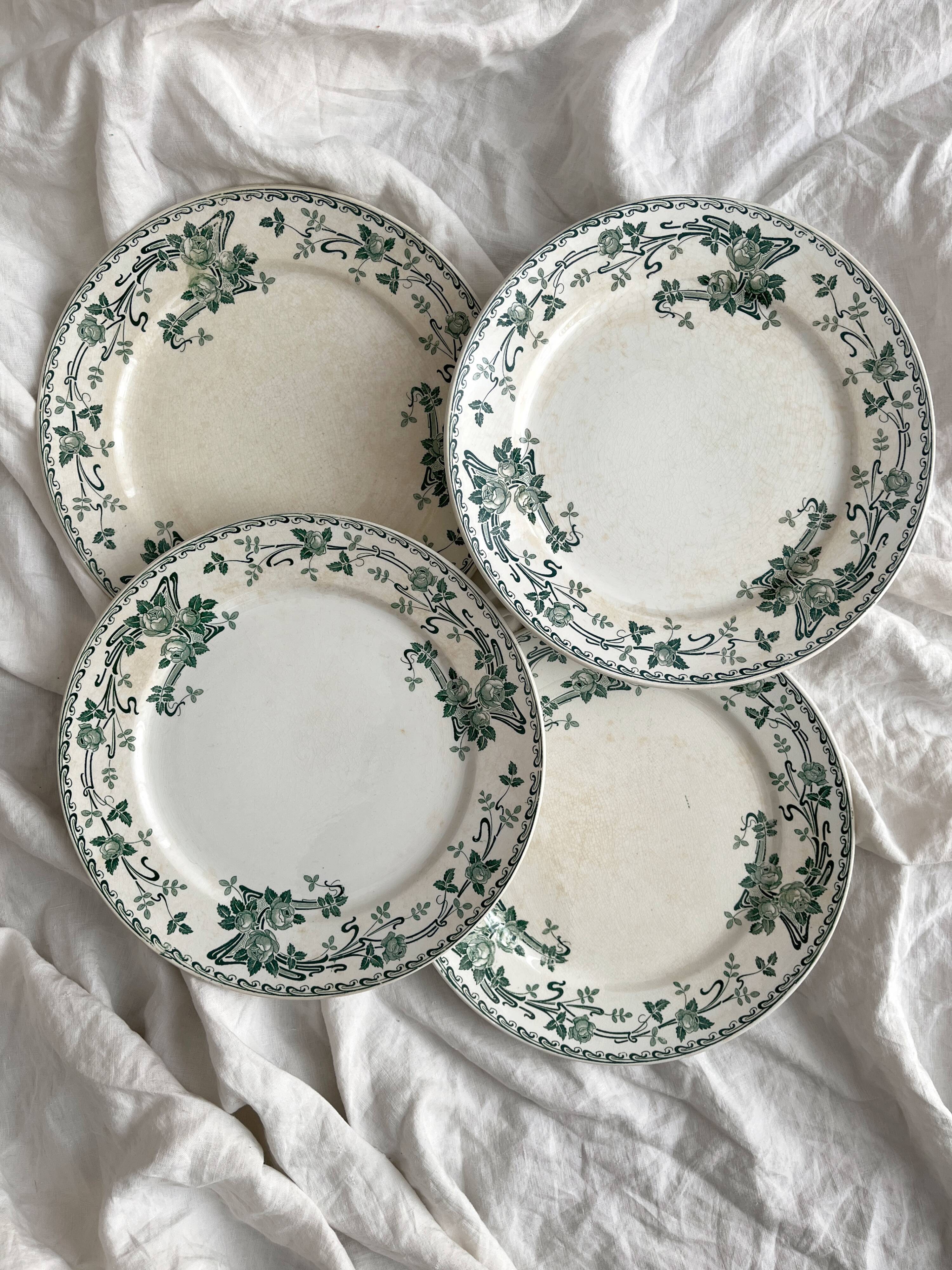 4 ironstone dinner plates "Rosa" Boch Freres Keramis BFK