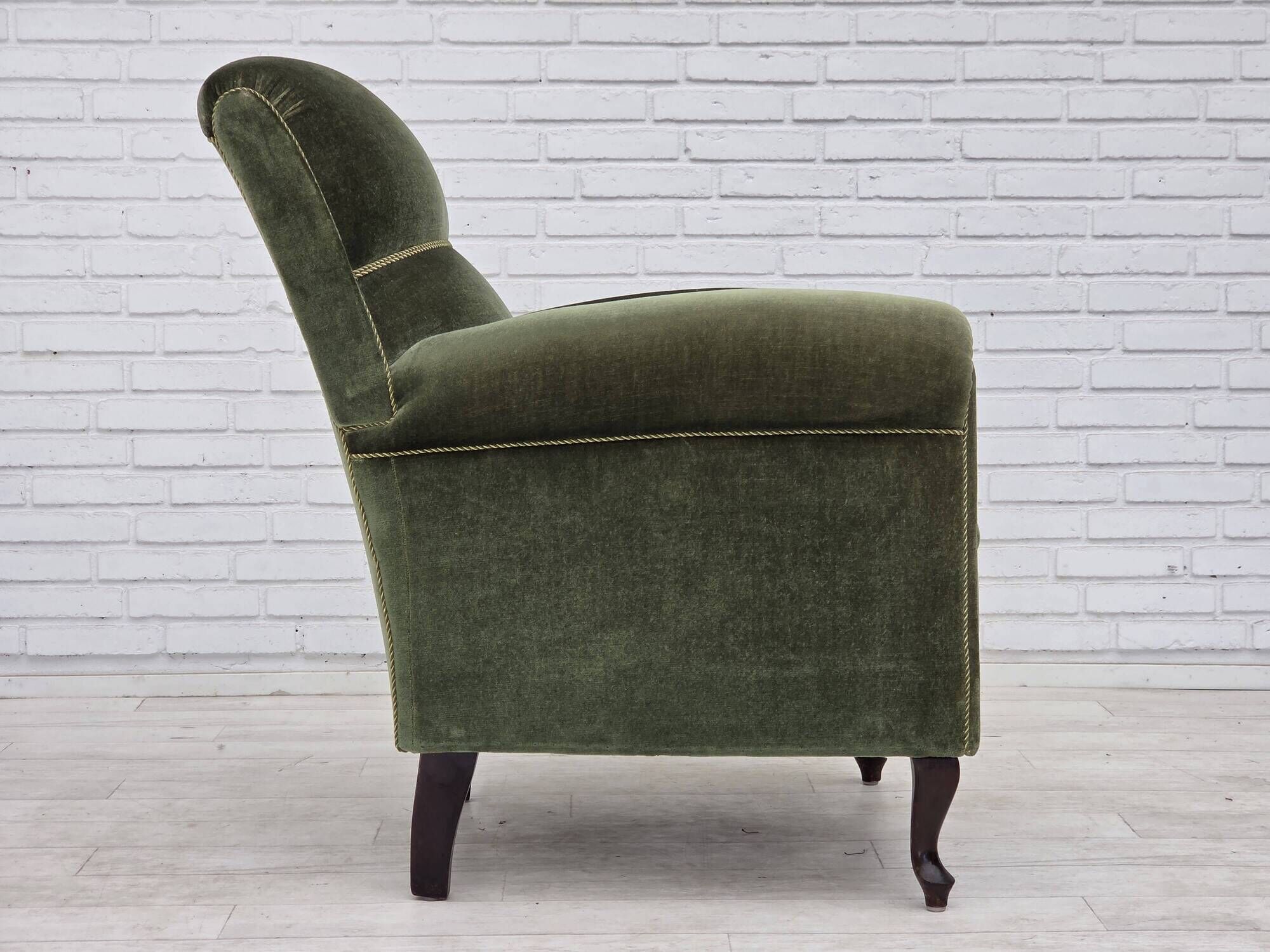 1950s, Danish highback relax armchair, furniture velour, beech wood.