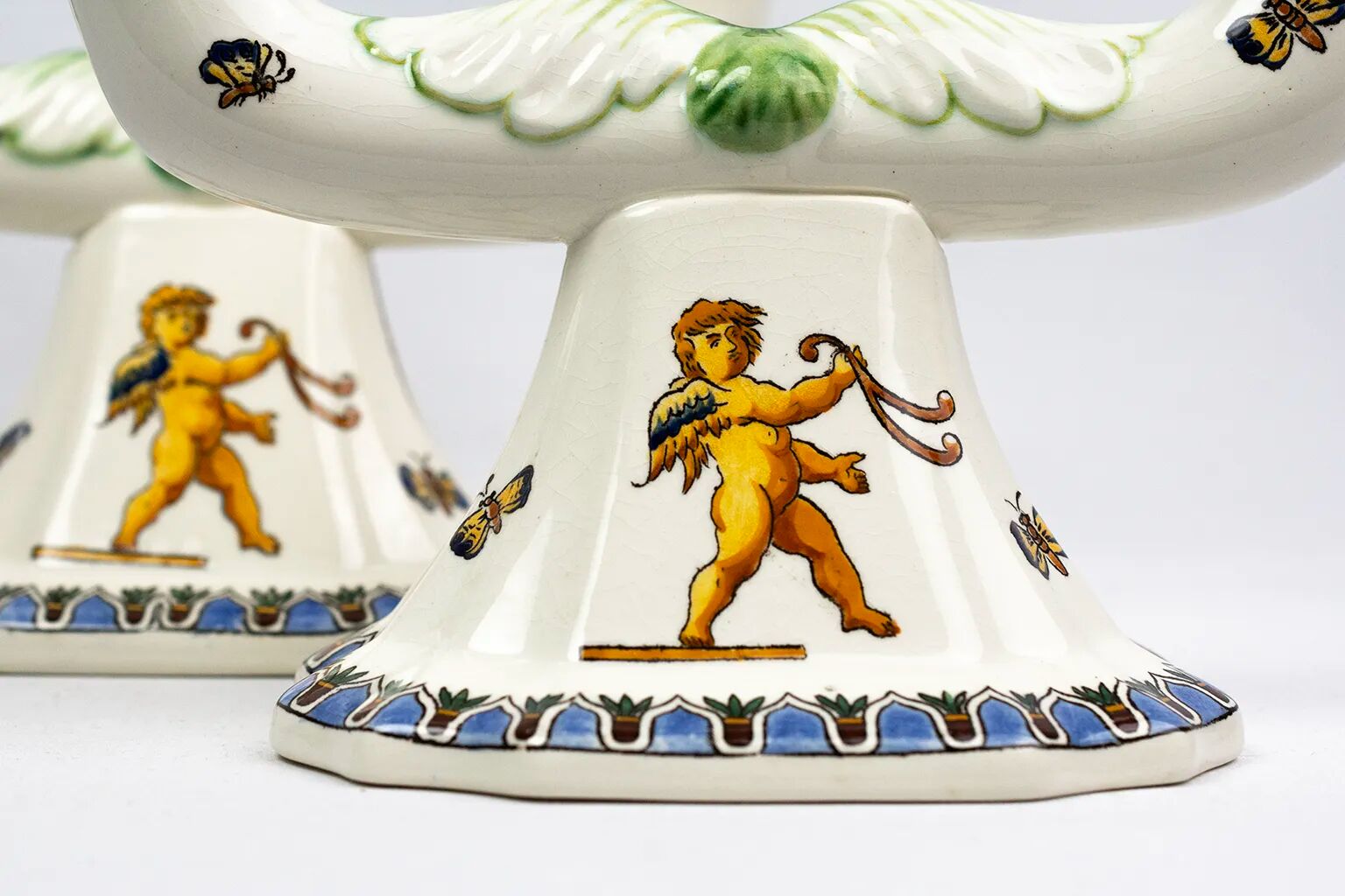 Pair of Renaissance candlesticks in earthenware – Gien pottery, 1970s