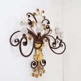 Wrought iron and glass wall light in the style of Maison Baguès