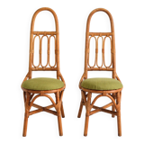 Pair of Italian high chairs in bamboo and rattan from the 1960s.