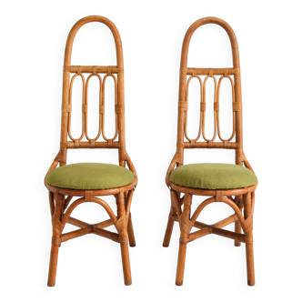 Pair of Italian high chairs in bamboo and rattan from the 1960s.