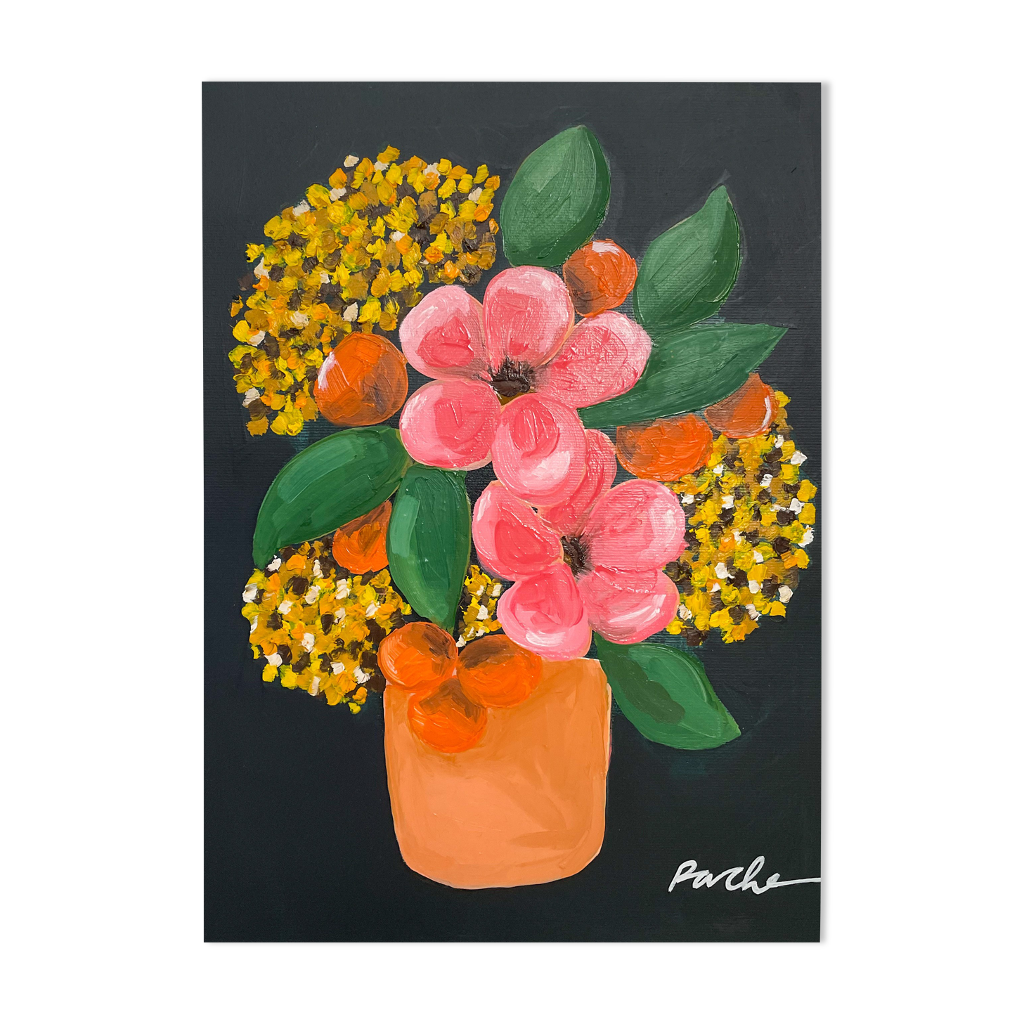 Pink and yellow vase painting