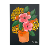 Peinture, vase rose et jaune