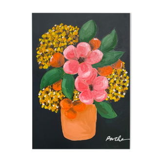 Pink and yellow vase painting