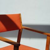 Armchair in solid oak velvet terracota