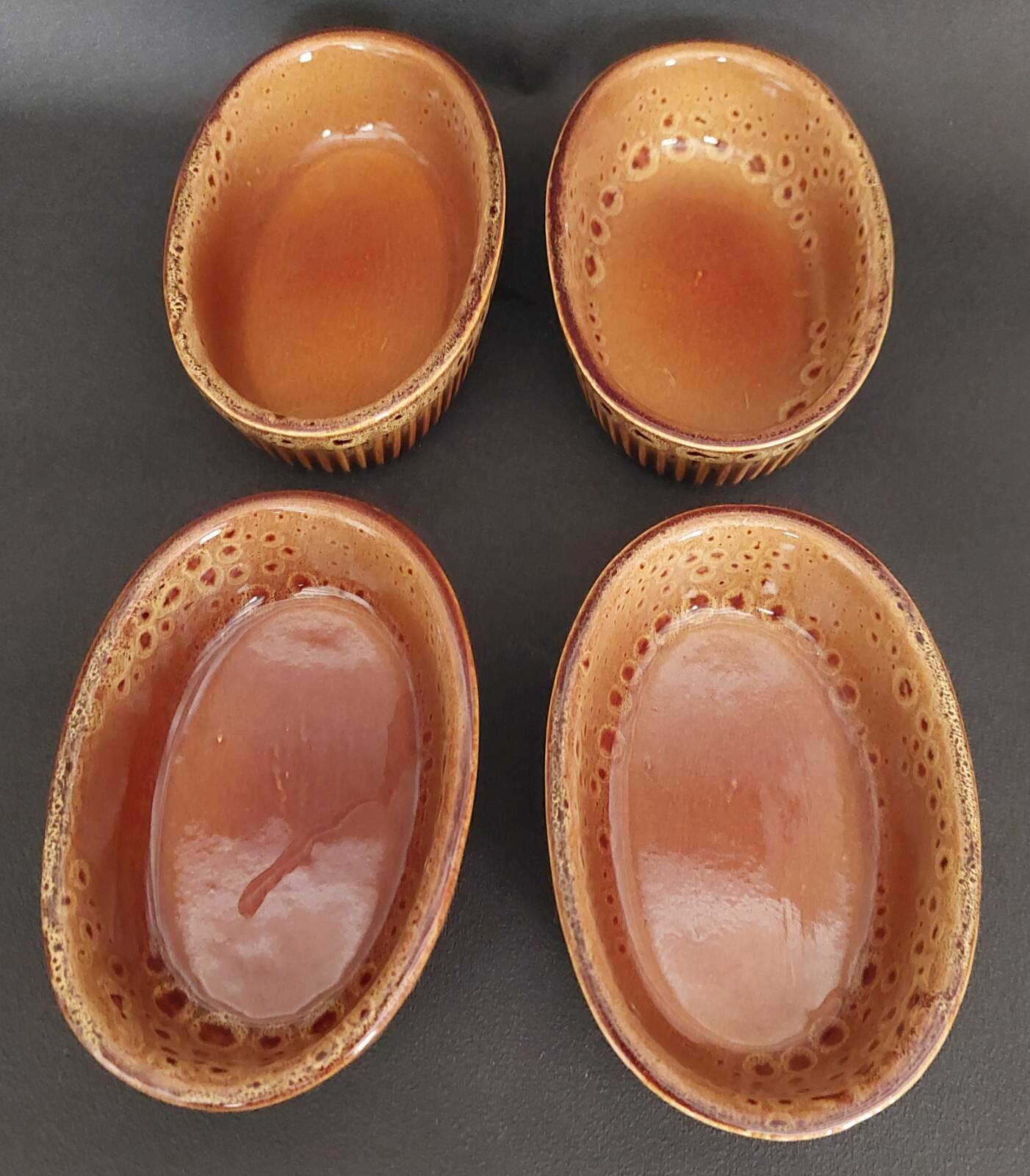 Set of four vintage glazed stoneware ramekins