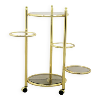 Vintage brass & smoked glass plant table trolley